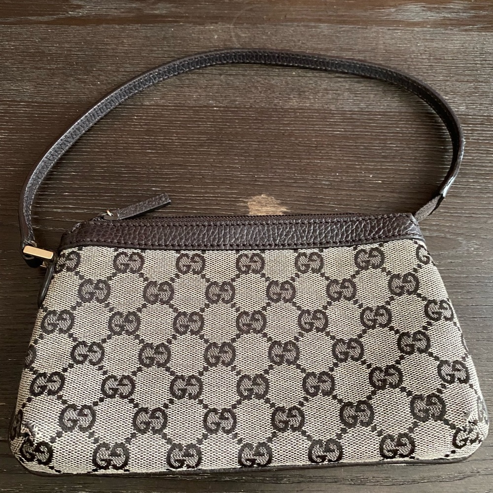 Authentic Gucci Canvas monogram Pochette brown